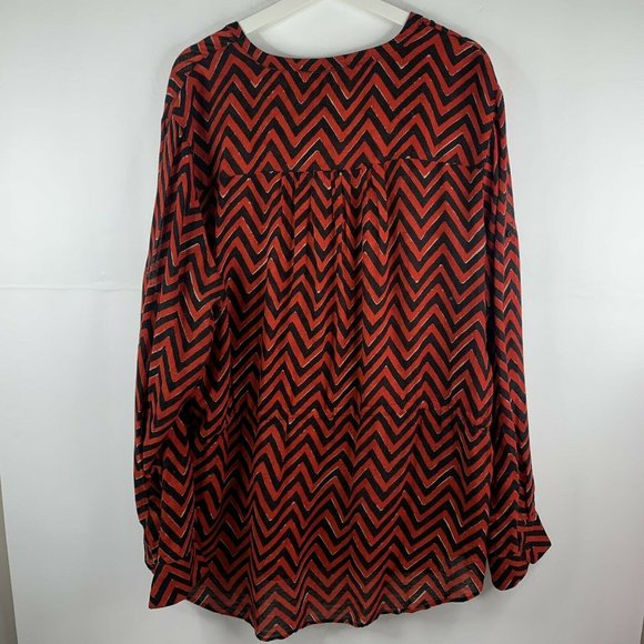 Ralph Lauren Red Black Chevron Cotton Blend Roll Tab Drawstring Tunic Top Sz 2X - Picture 10 of 10